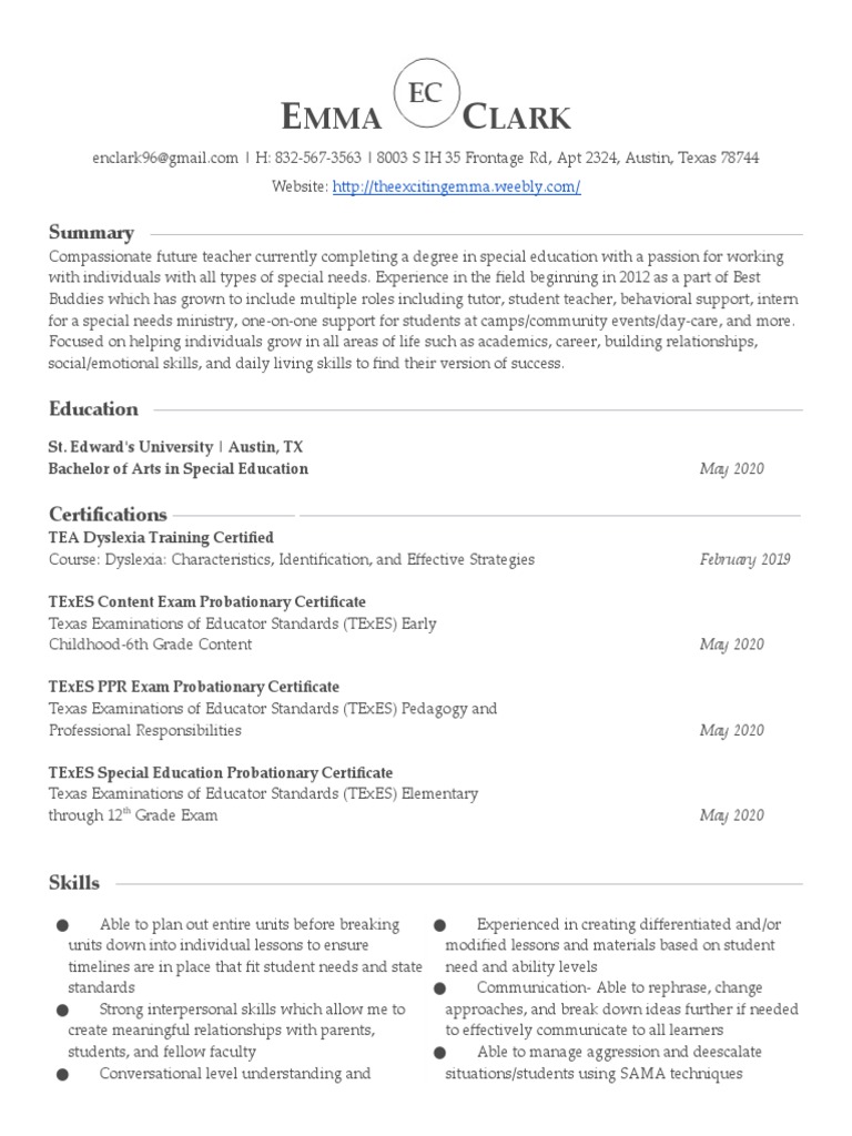 EPortfolio Resume PDF Special Education Teachers