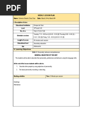 weekly lesson plan 4