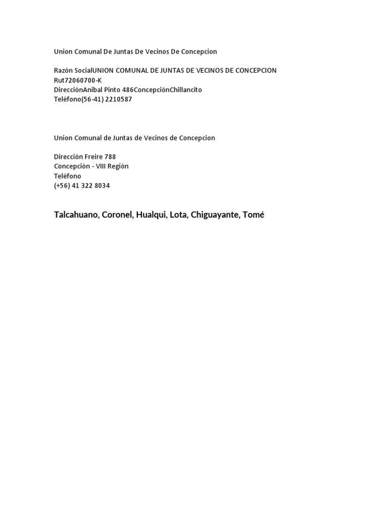 Union Comunal de Juntas de Vecinos de Concepcion PDF Política