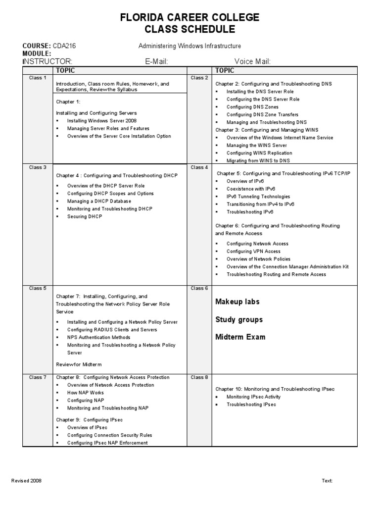 CDA216 Class Schedule Overview | PDF | I Pv6 | Domain Name System