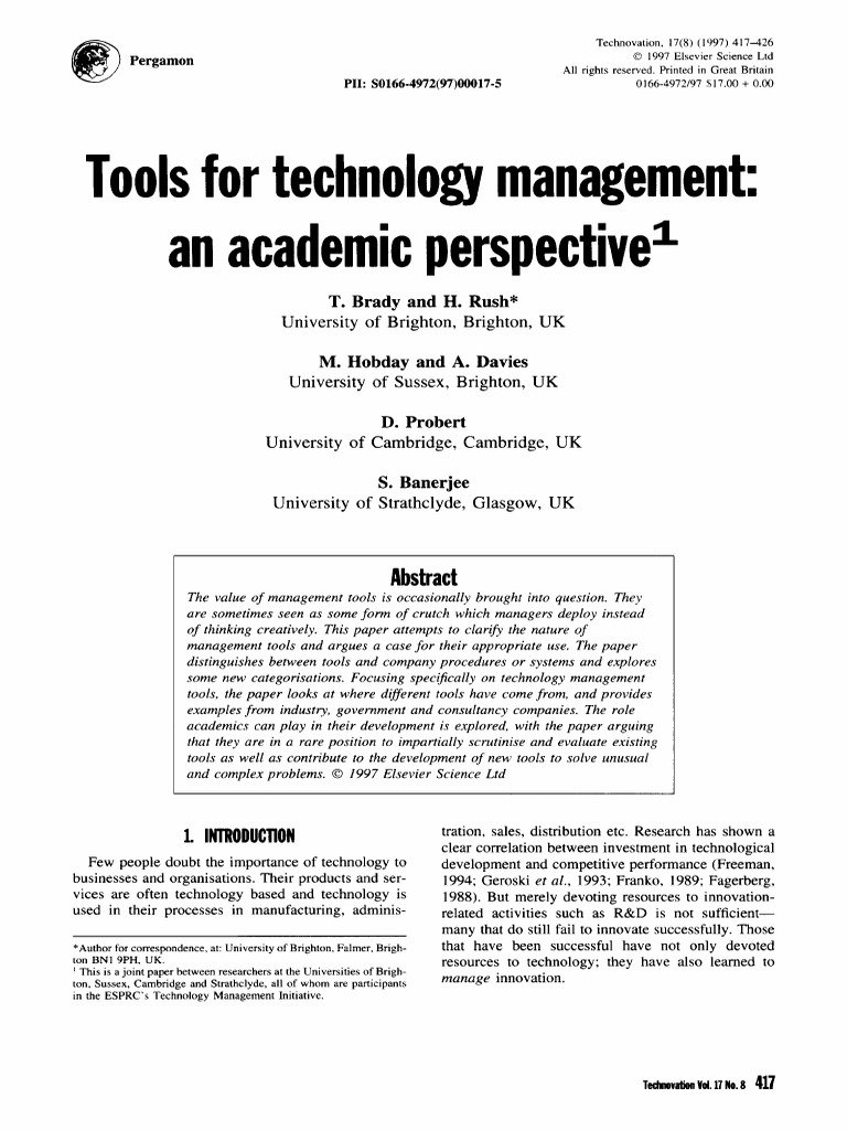 Tools For Technology Management: An Academic Perspective | PDF