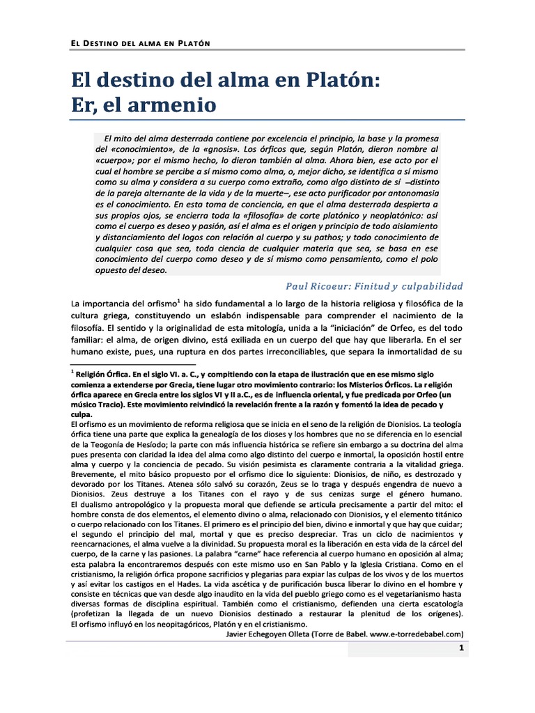 El Destino Del Alma en Platón PDF | PDF | Mitología | Religión y creencia