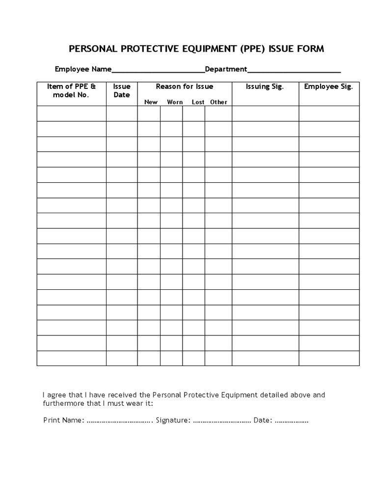 Personal Protective Equipment (Ppe) Issue From | PDF