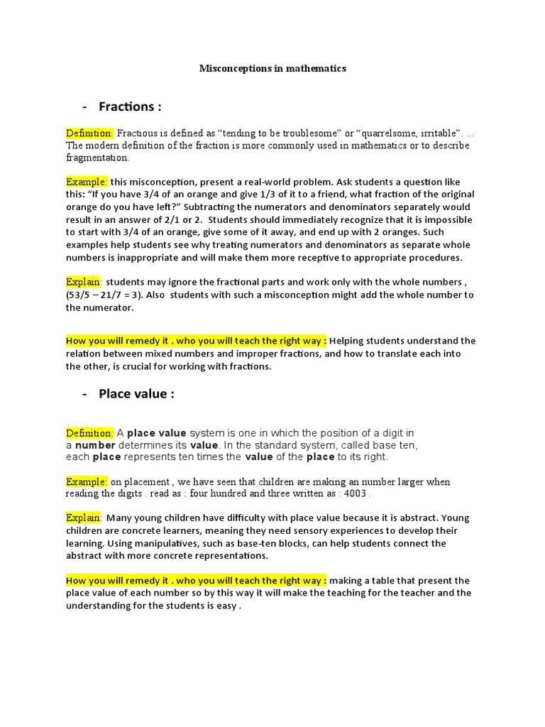 Addressing Misconceptions in Math | PDF | Career & Growth | Wellness