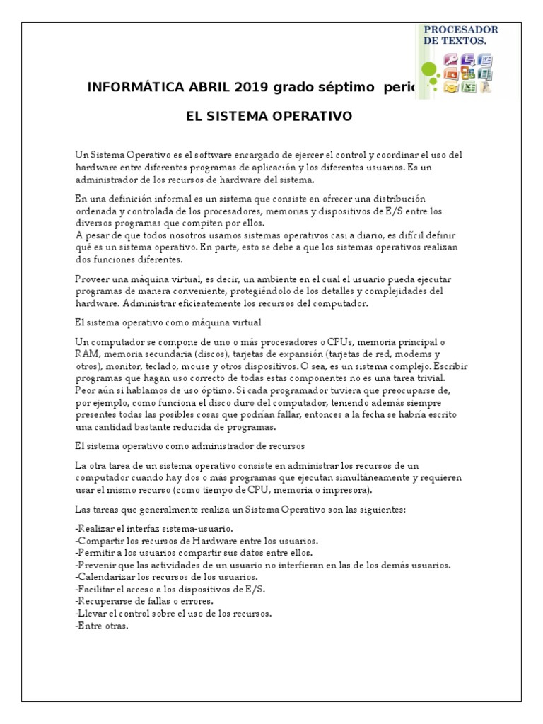 Informc3a1tica 7c2b0 | PDF | Sistema operativo | Hardware de la computadora