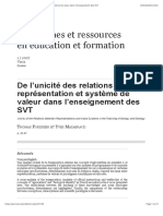 De L'unicité Des Relations Entre Représentation Et Système de Valeur Dans L'enseignement Des SVT