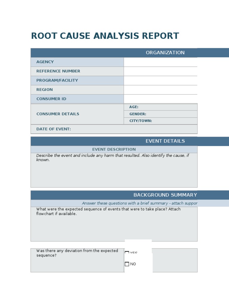 Root Cause Analysis Template 3 PDF Risk Risk Management