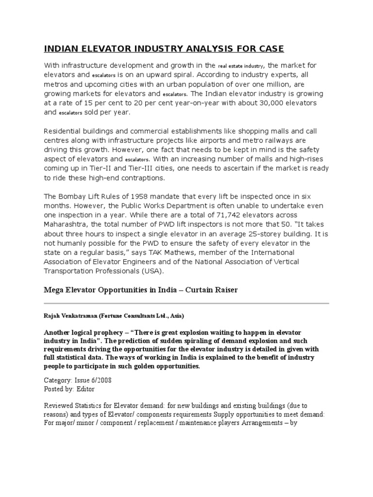 Indian Elevator Industry Analysis For Case | PDF | Elevator | Identity ...