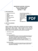 Universidad Salesiana de Bolivia Carrera: Contaduría Pública Plan de Asignatura GESTIÓN 1° - 2013