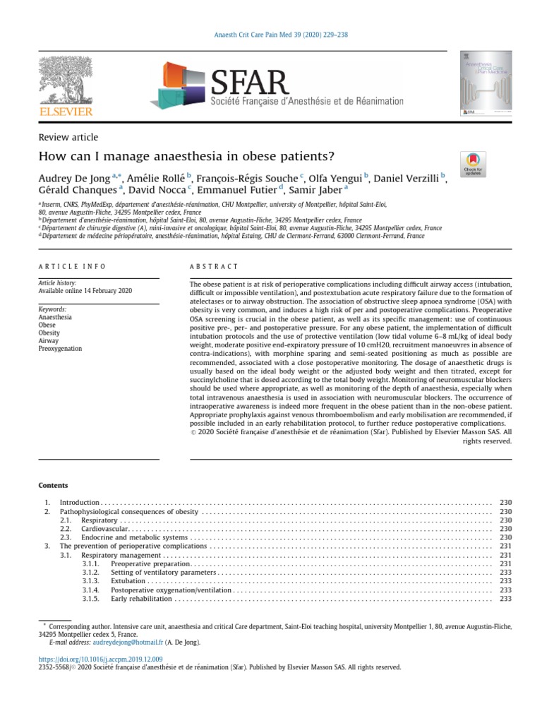 Anaesthesia Management for Obese Patients | PDF | Medical Specialties ...