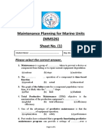 Maintenance Planning For Marine Units (MM526) Sheet No. (1) : Please Select The Correct Answer