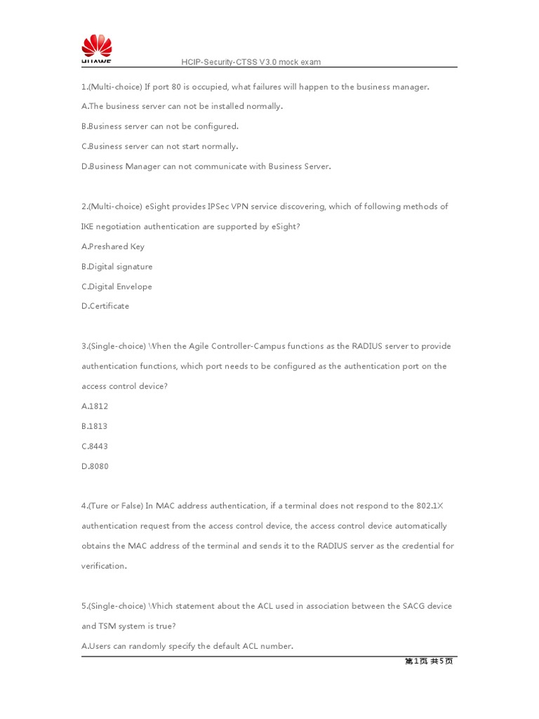 Hcip Security Ctss V3 0 Mock Exam Access Control Computer Network