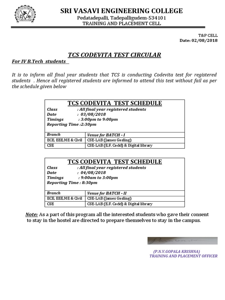 TCS Codevita Test Schedule 2018 | PDF