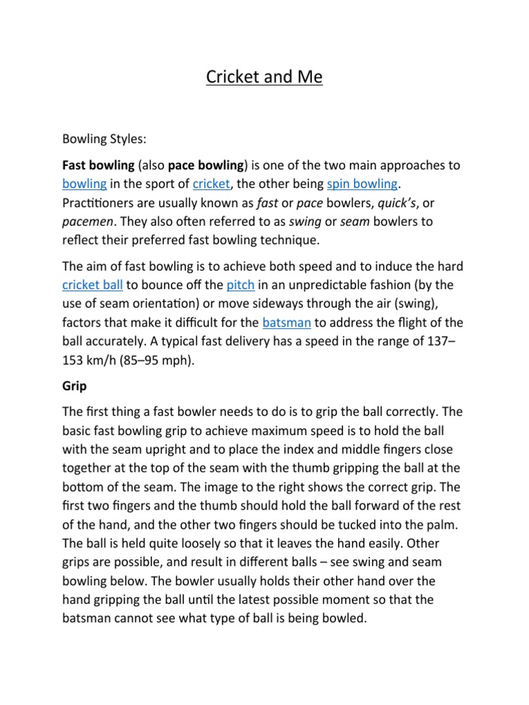 Cricket Bowling Styles Explained PDF Bowling (Cricket) Sports