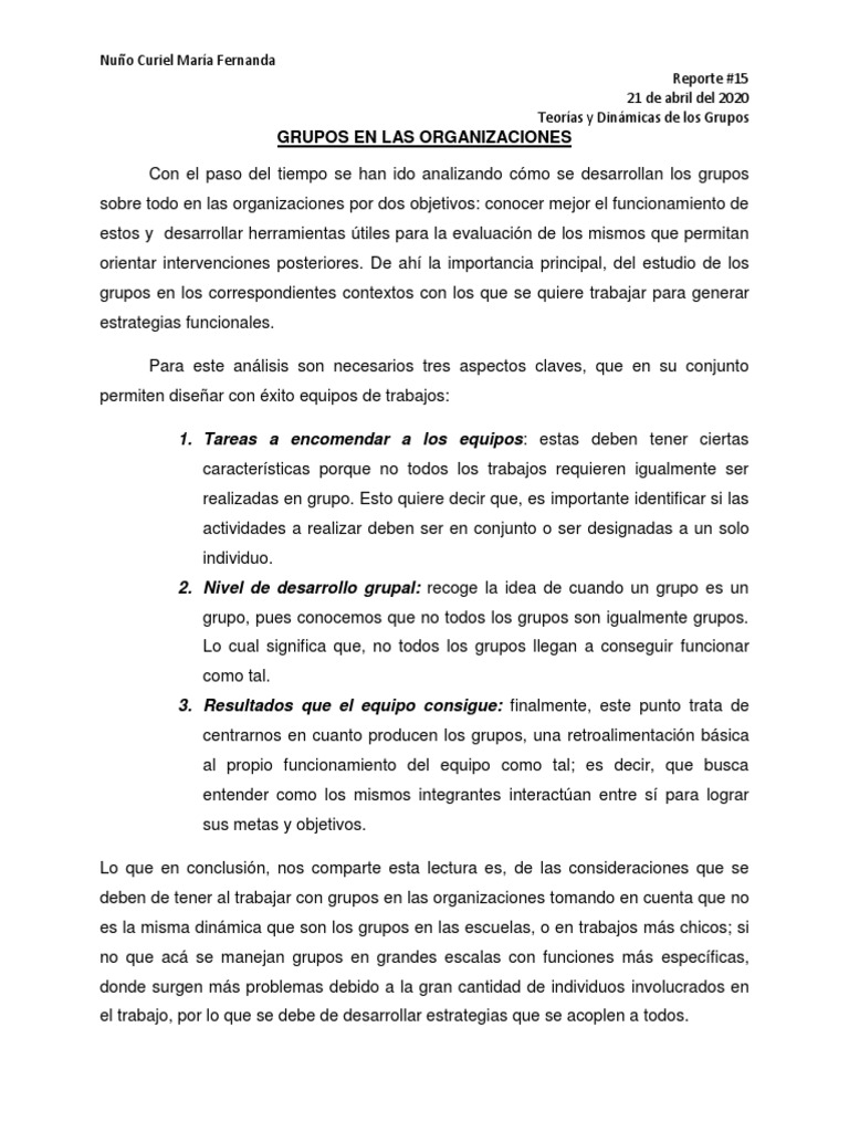 Grupos en Las Organizaciones | PDF | Evaluación | Cognición