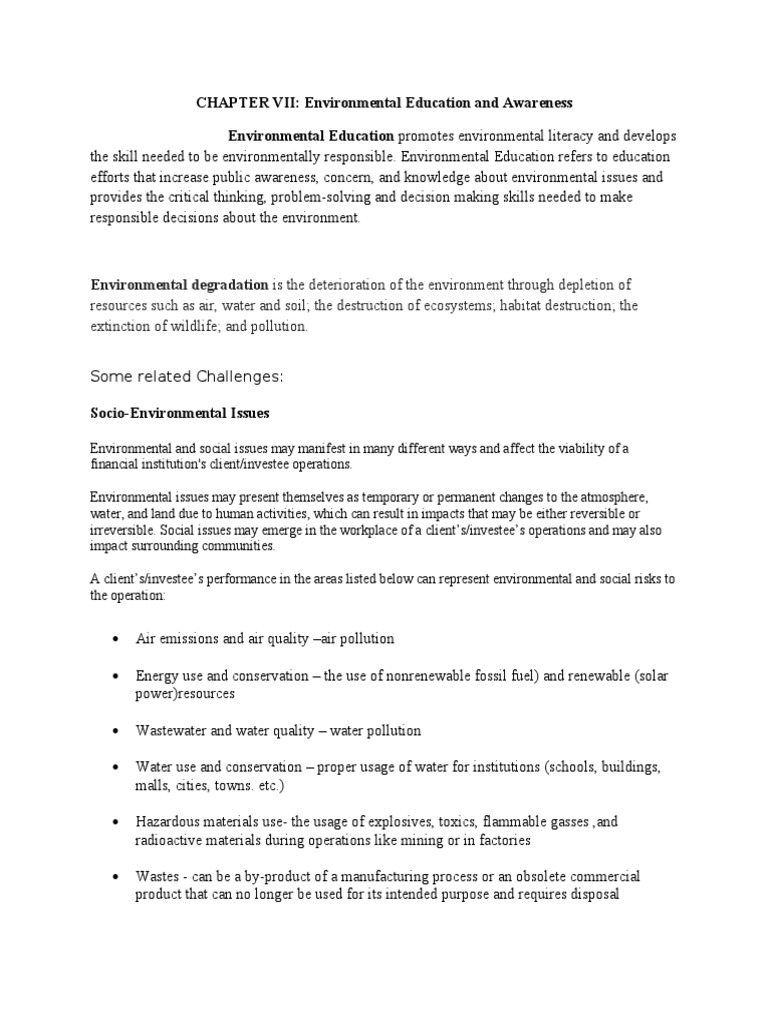 CHAPTER 7 Environmental Education and Awareness | PDF | Water Pollution ...