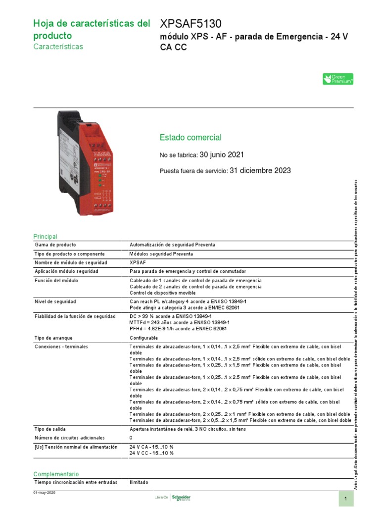 Preventa XPS XPSAF5130 PDF PDF Relé Ingenieria Eléctrica