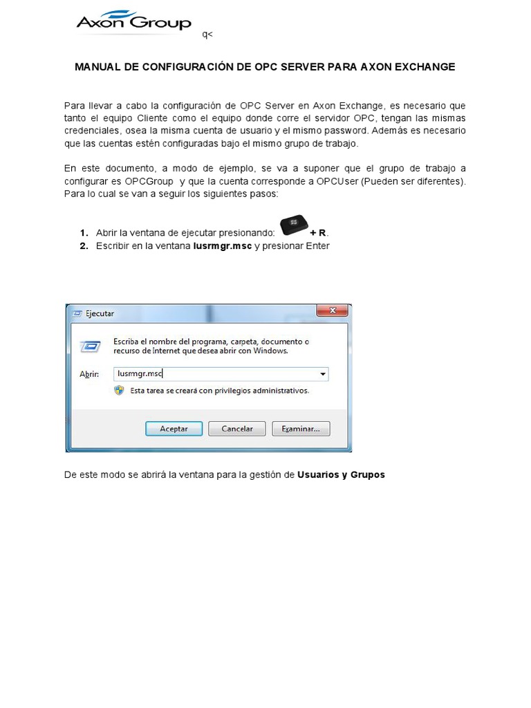 Configuración de OPC Server en Axon Exchange | PDF | Usuario ...