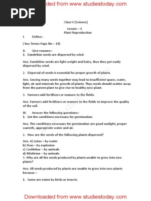 Cbse Class 5 Science Plant Reproduction Pdf Seed Plants