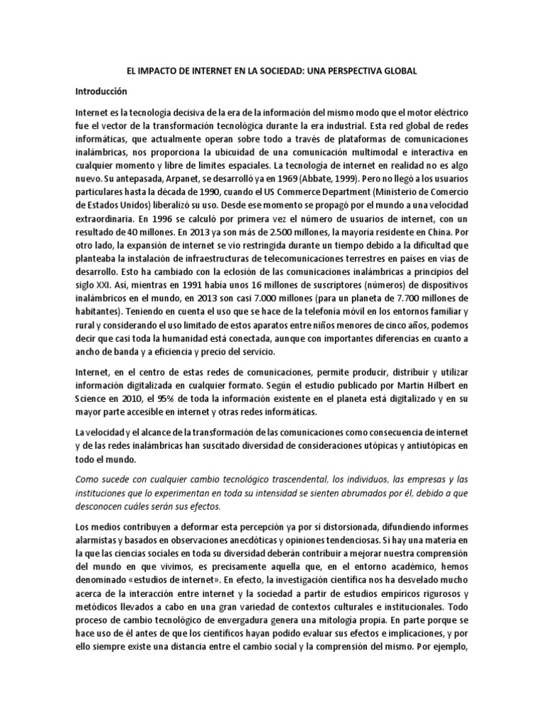 El Impacto de Internet en La Sociedad | PDF | Internet | Sociedad
