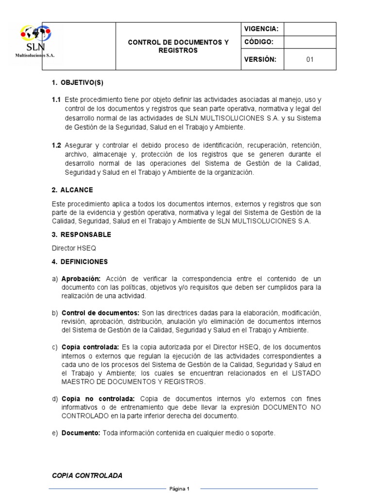 Control de Documentos y Registros | PDF | Sistema de manejo de calidad ...