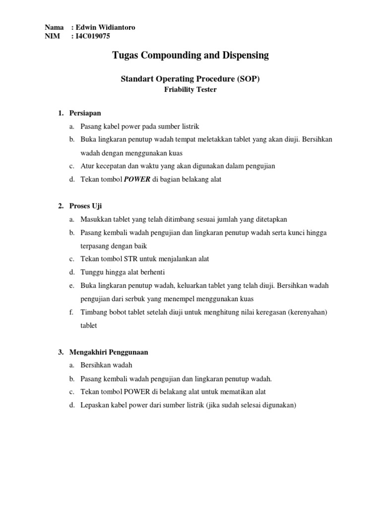 SOP Friability Tester | PDF