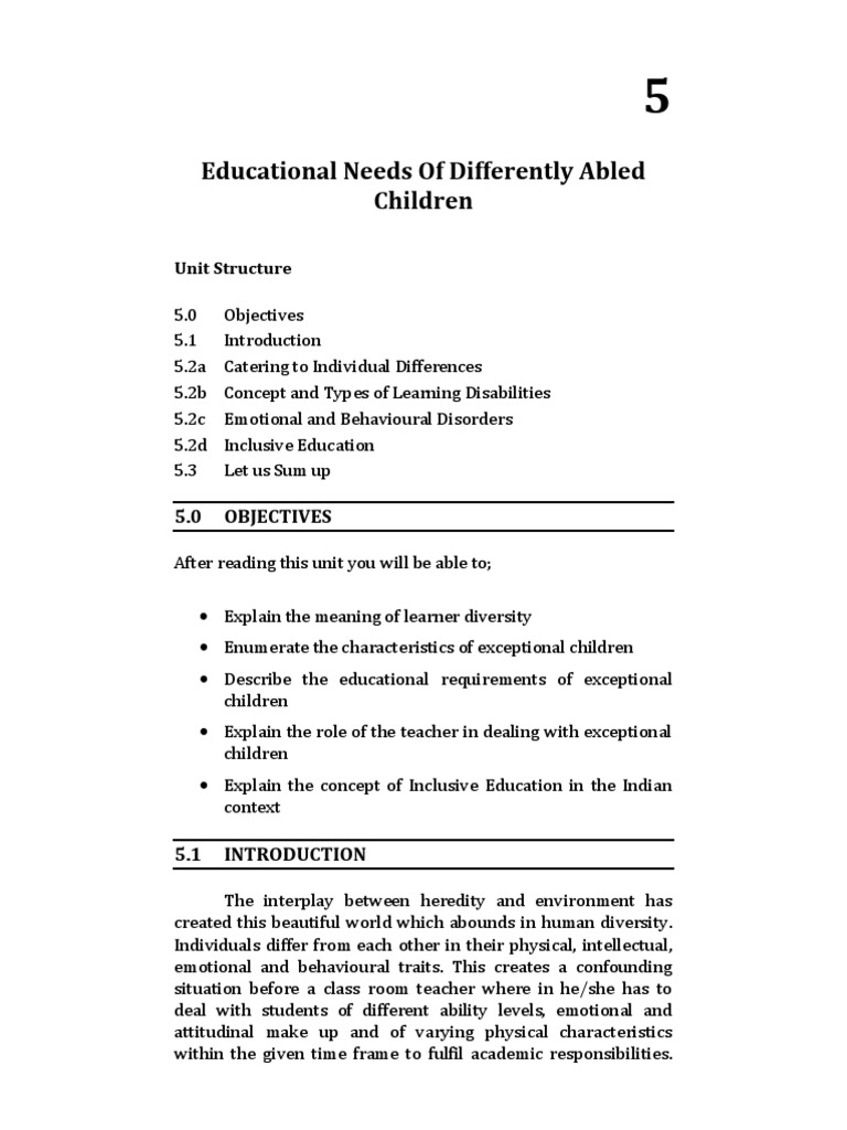 Educational Needs of Differently Abled Children: Unit Structure | PDF ...