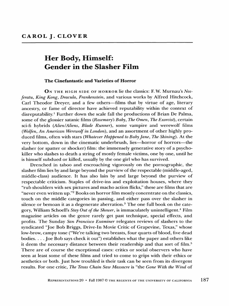 Her Body, Himself, Gender in The Slasher Film PDF Horror Films