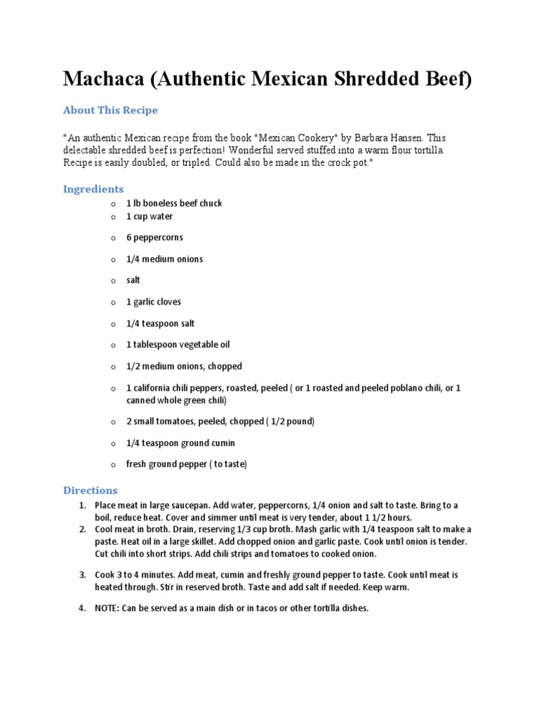 Machaca (Authentic Mexican Shredded Beef) | PDF | Cooking, Food & Wine