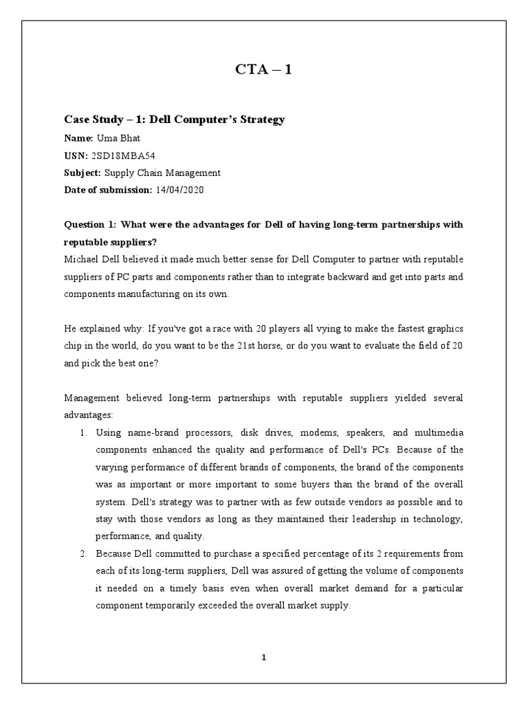 Case Study - 1: Dell Computer's Strategy | PDF | Dell | Supply Chain