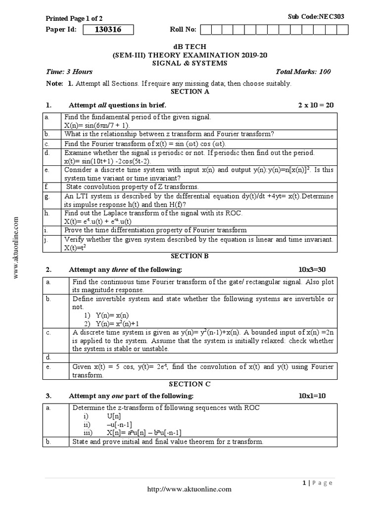 Signals and Systems Exam Questions | PDF | Theoretical Physics ...