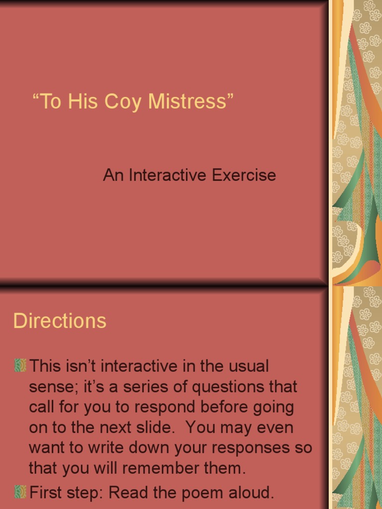 "To His Coy Mistress" An Interactive Exercise PDF