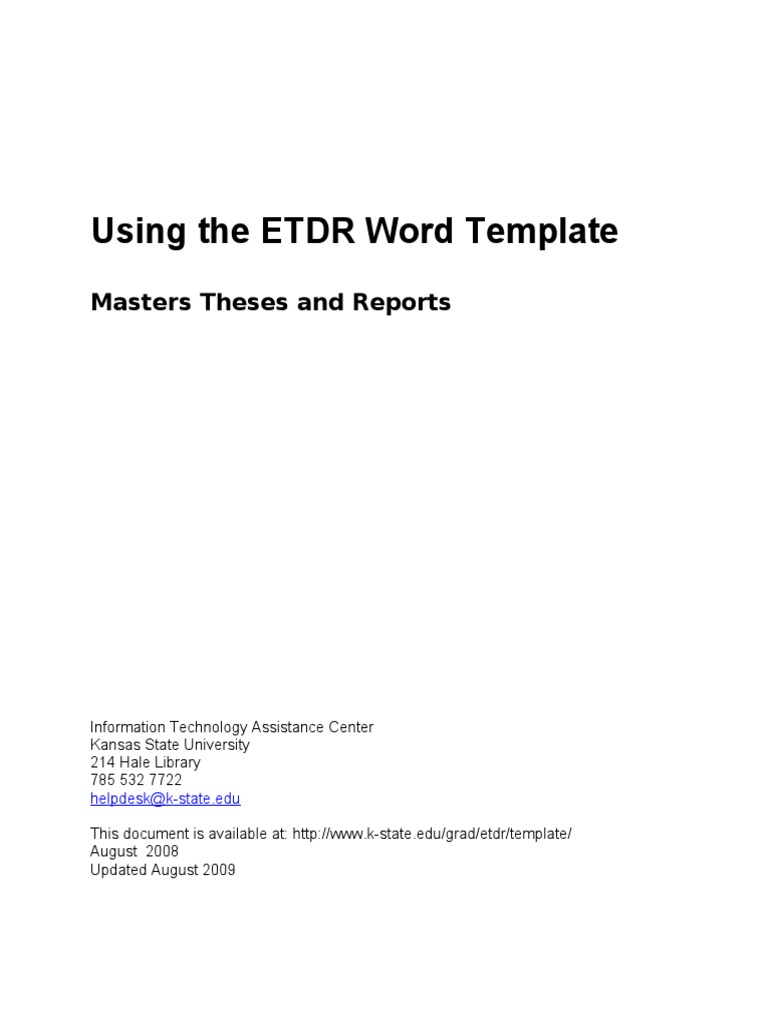 Using The ETDR Word Template: Masters Theses and Reports | PDF | Page ...