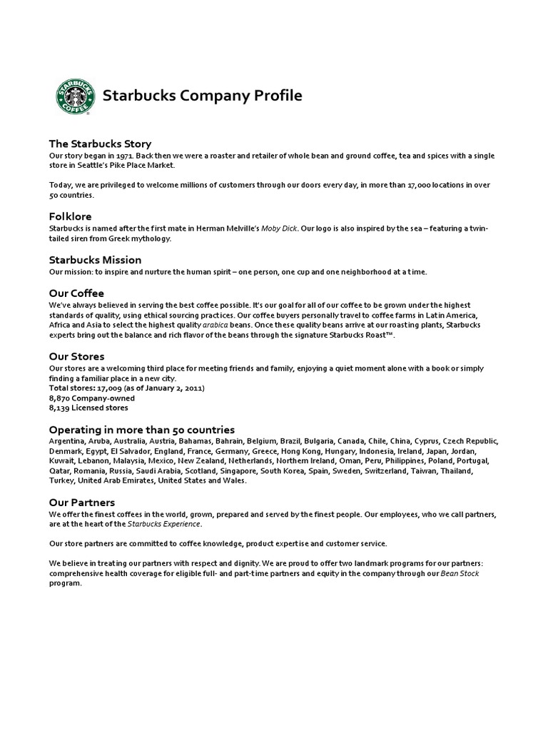 Company Profile PDF Starbucks Coffee
