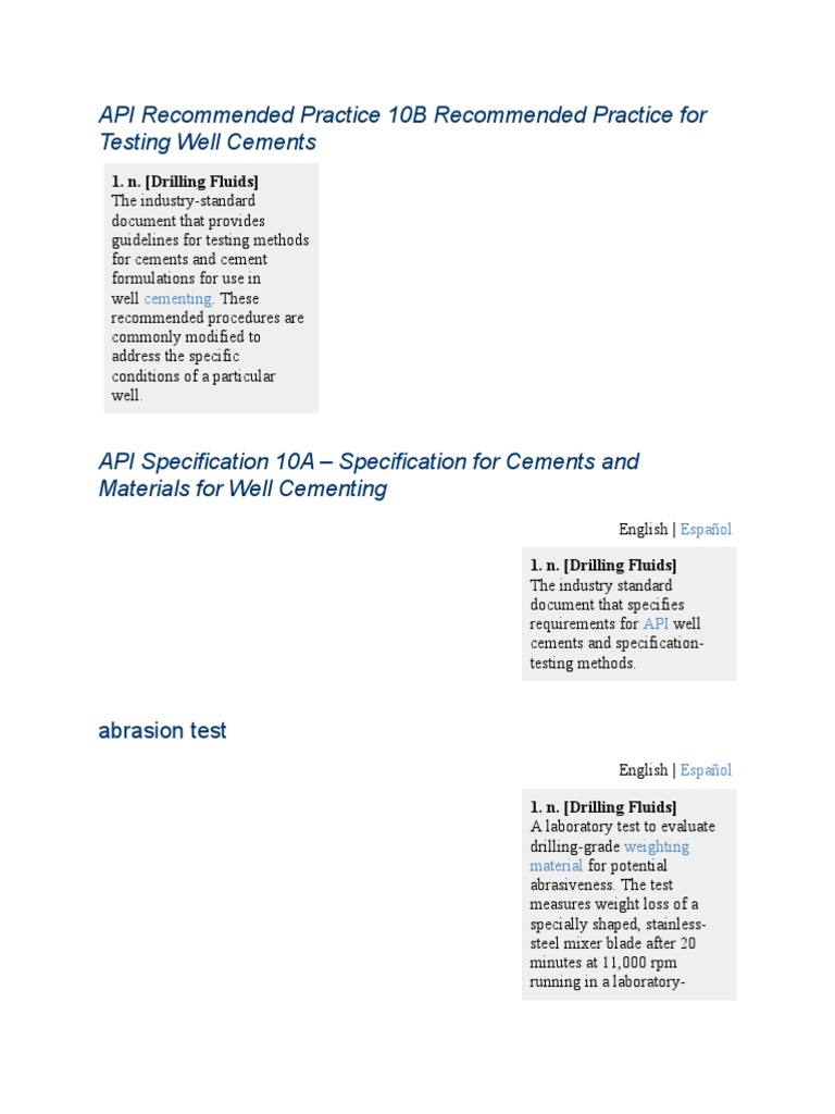 API Recommended Practice 10B Recommended Practice For Testing Well 