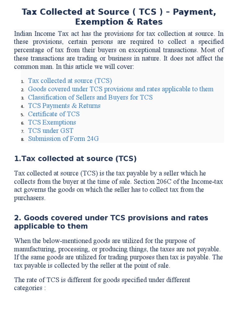 TCS in Tax PDF Value Added Tax Taxes