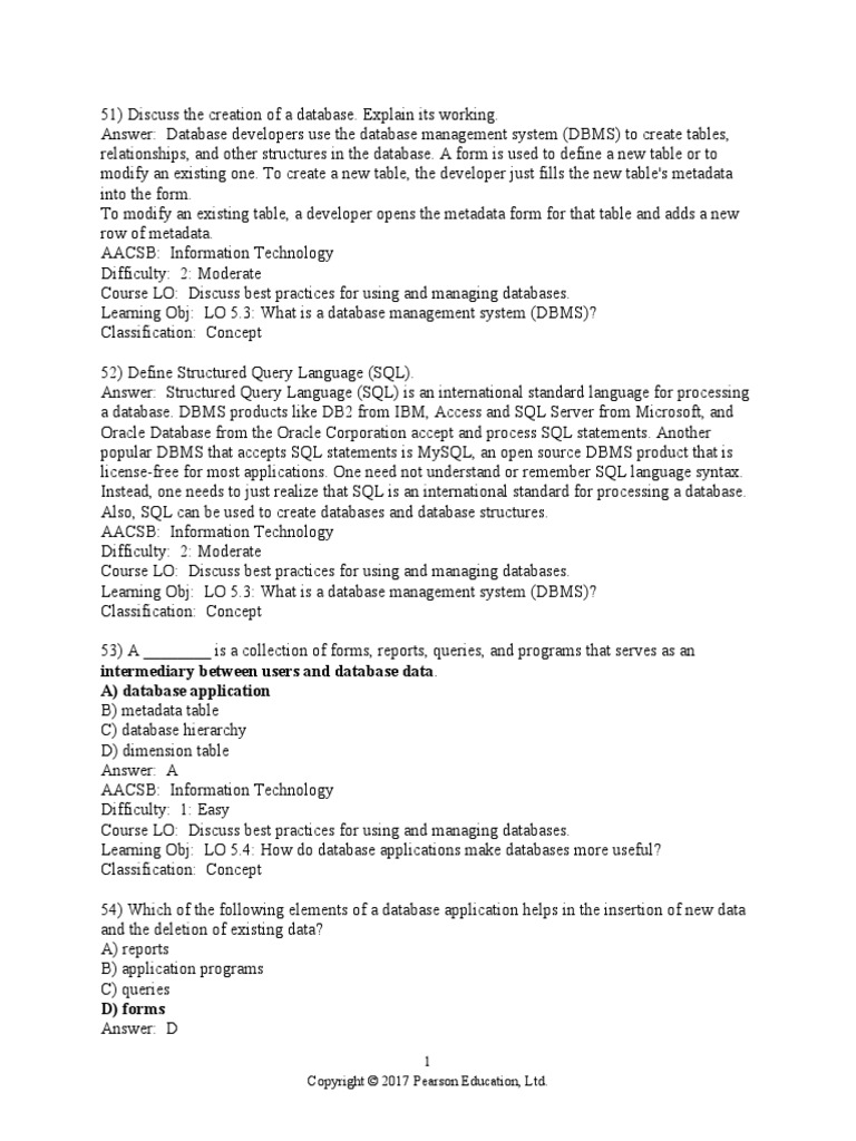 INFS1602 Testbank Chapter 5 (Part 2) | PDF | Sql | Databases