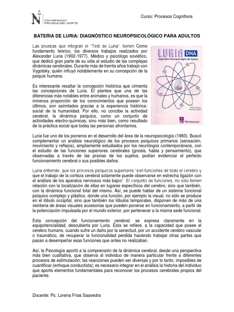 Batería Neuropsicológica de Luria para Adultos | PDF | Cerebro ...