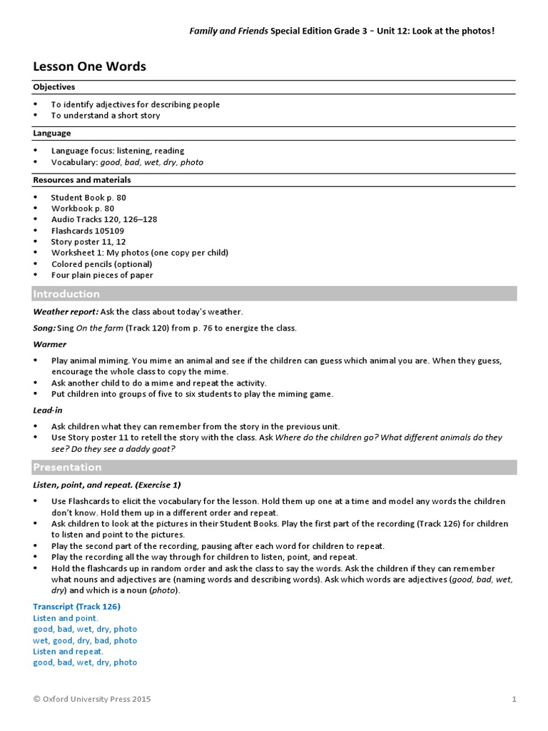 Lesson One Words Objectives PDF Little Red Riding Hood Vocabulary