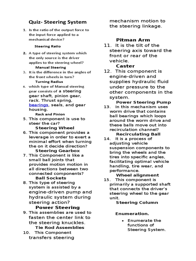 Quiz Steering (Answer Key) PDF Steering Machines
