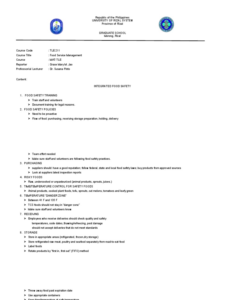 Integrated National Food Safety PDF Food Safety Foods