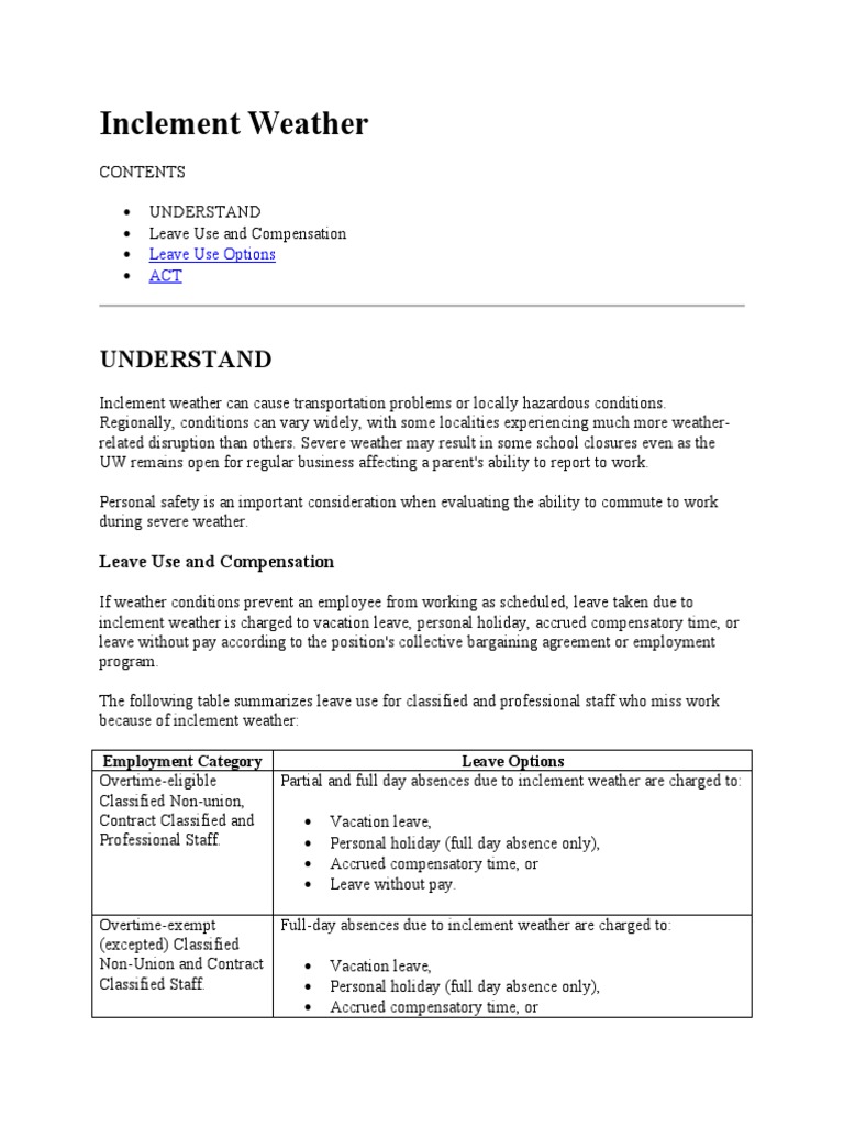 Inclement Weather Leave Policy Guide | PDF | Employment | Temporary Work