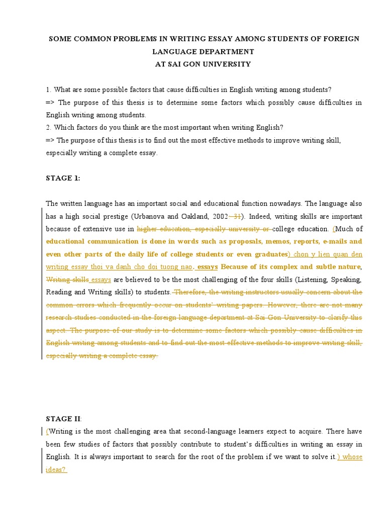 Some Common Problems in Writing Essay Among Students of Foreign