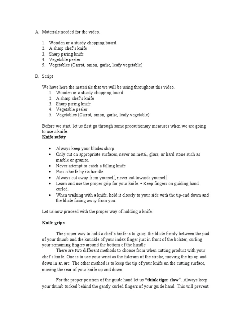 Basic Knife SkillsScript PDF Knife Cooking