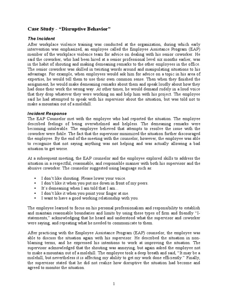 Addressing Disruptive Workplace Behavior | PDF | Employment ...