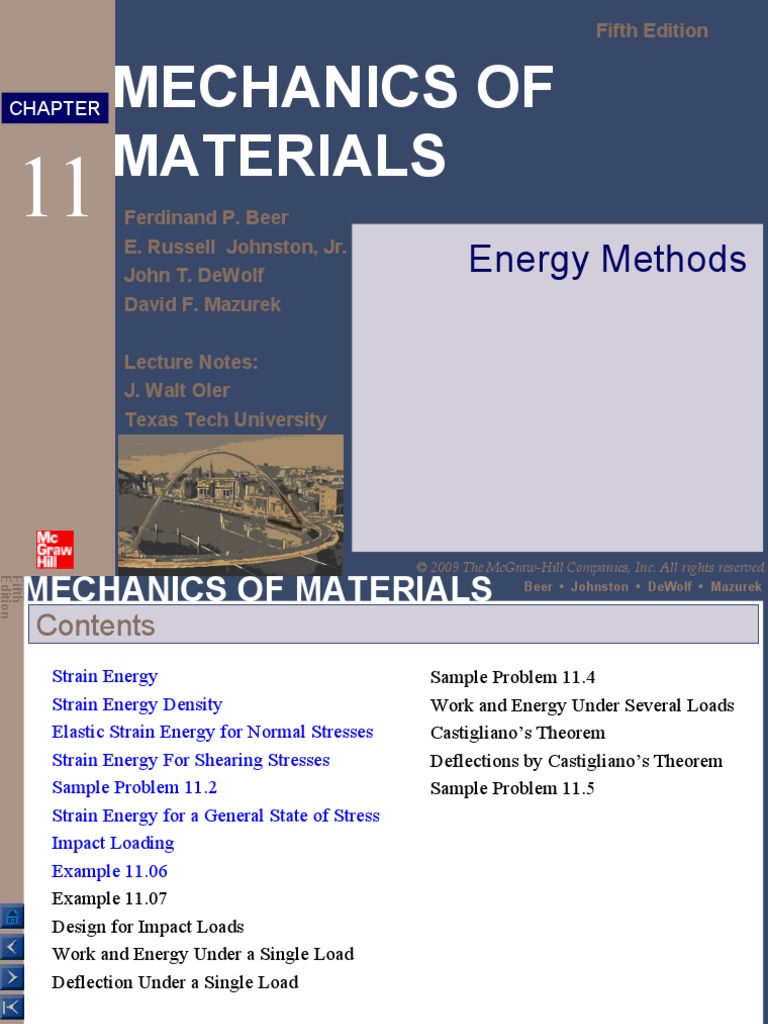 CH 11 Energy Methods | PDF | Deformation (Engineering) | Strength Of ...