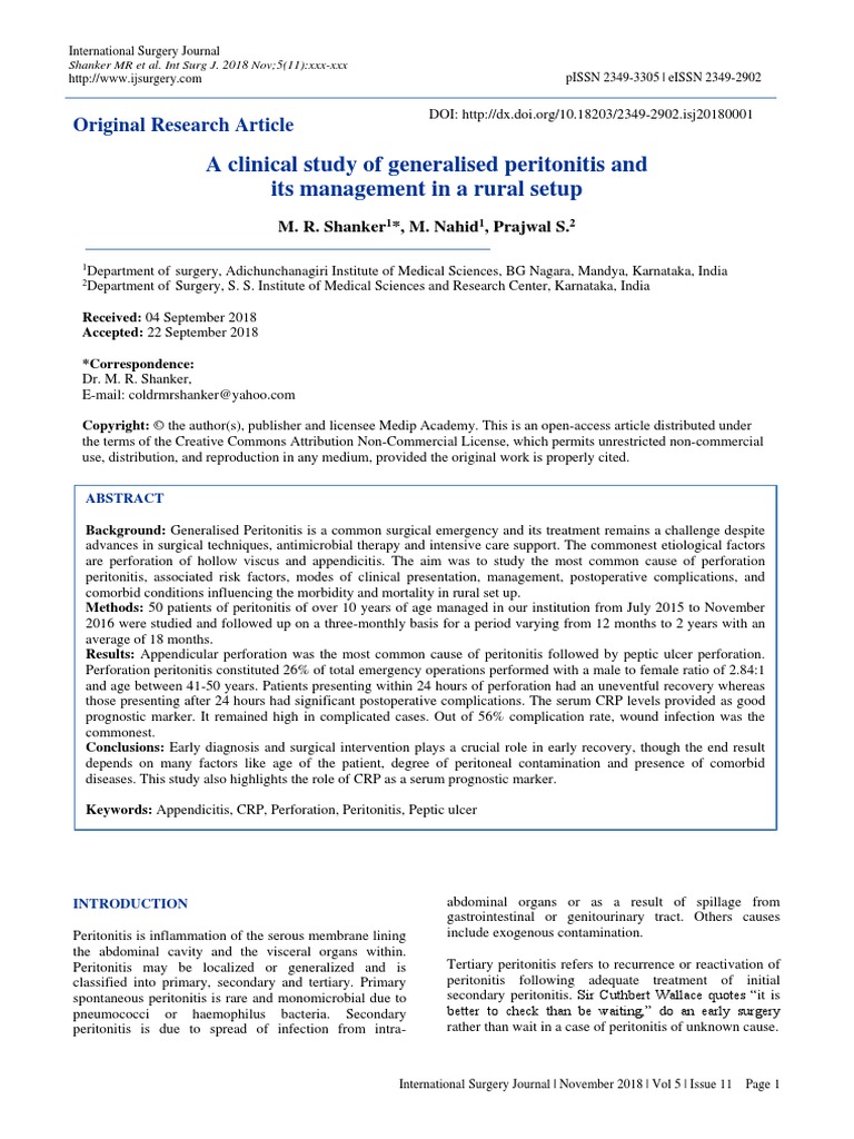 A Clinical Study of Generalised Peritonitis and It | PDF | Epidemiology ...