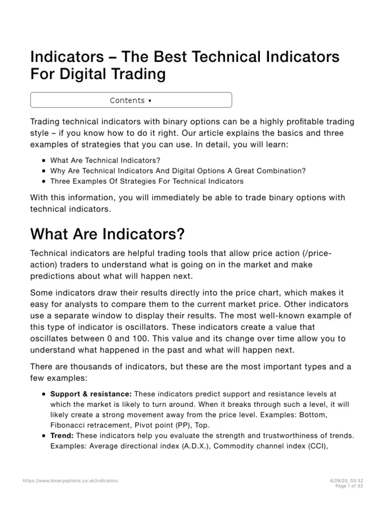 Indicators The Best Technical Indicators For Digital Trading PDF