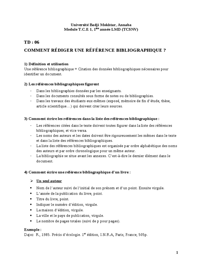 Td 06 Comment Rediger Une Reference Bibliographique Communication Ecrite Edition