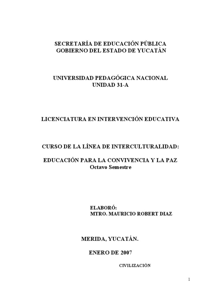 Educación para la convivencia y la paz | PDF | Seminario | Paz